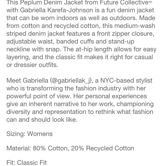 Future Collective™ with Gabriella Karefa-Johnson Peplum denim jacket Striped L - Picture 4 of 9